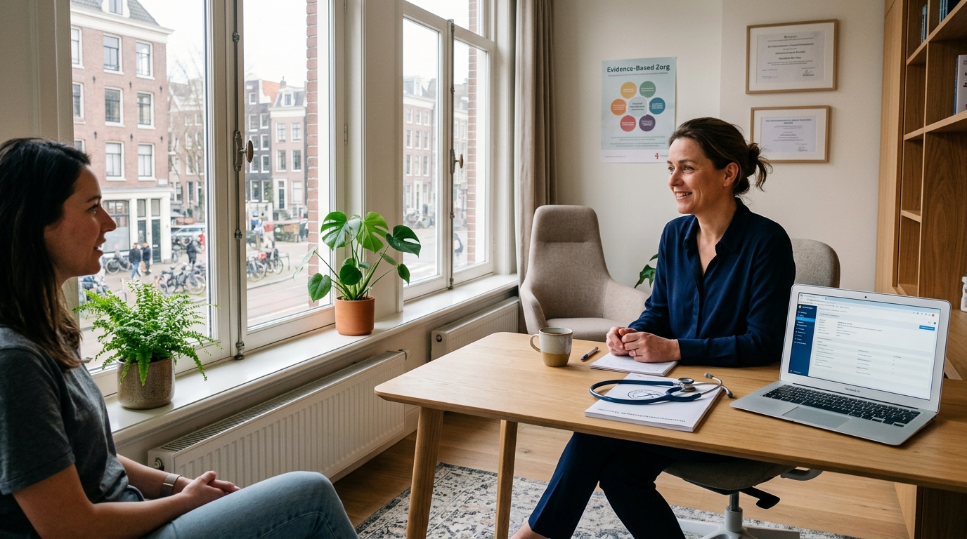 Warm Scandinavian-style consultation room in an Amsterdam general practice